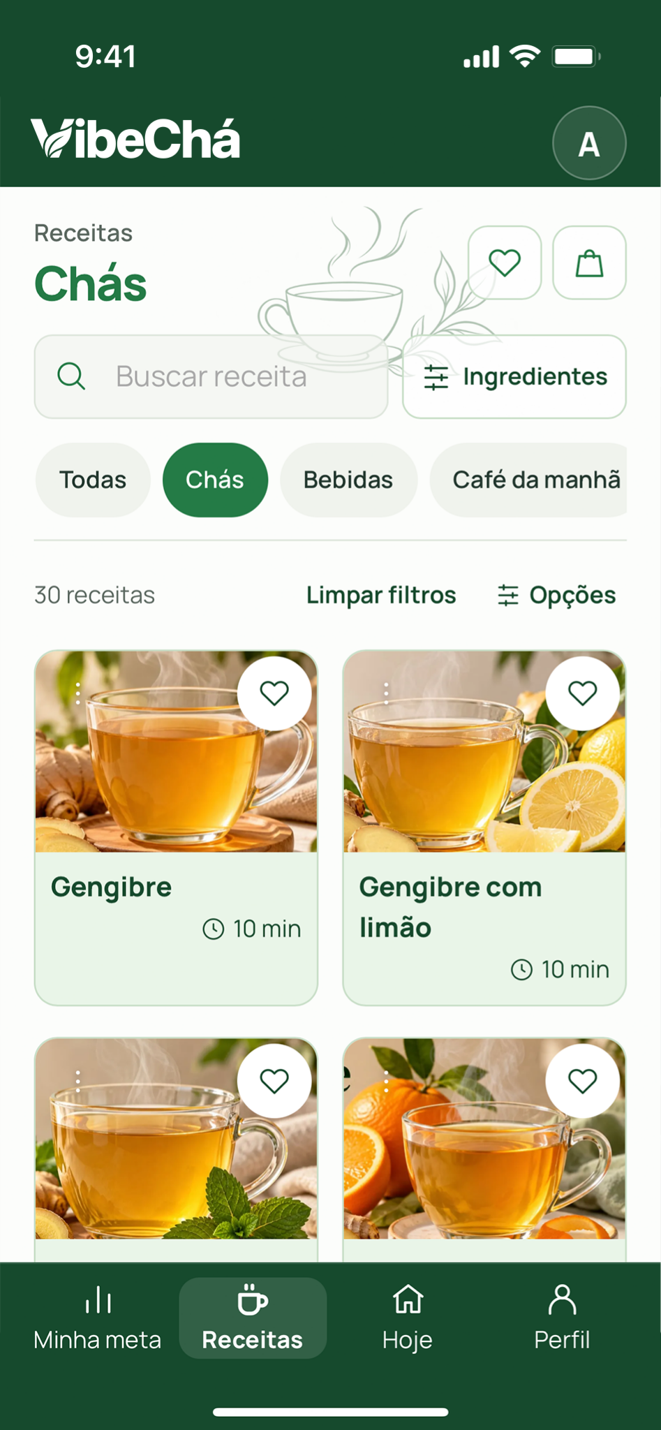 Tela real do aplicativo VibeChá