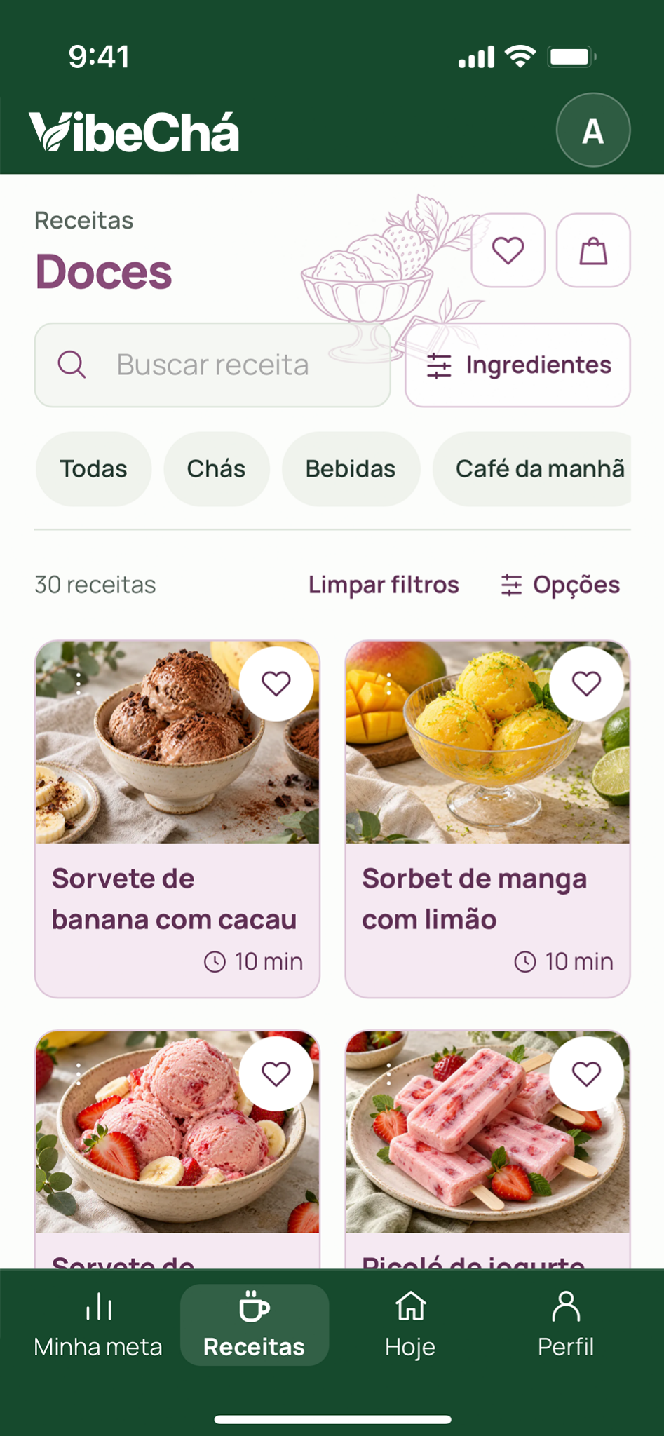 Tela real do aplicativo VibeChá