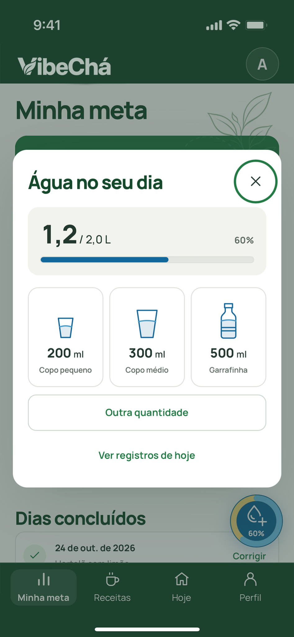Tela real do aplicativo VibeChá